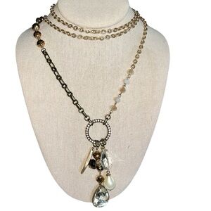 Chico’s Long Statement Pendant Necklace with Copper Rhinestone Circle of  Charms